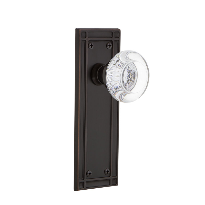 Plaque de mission avec poignée de porte ronde en cristal transparent, Bronze intemporel, 2-3/8 po