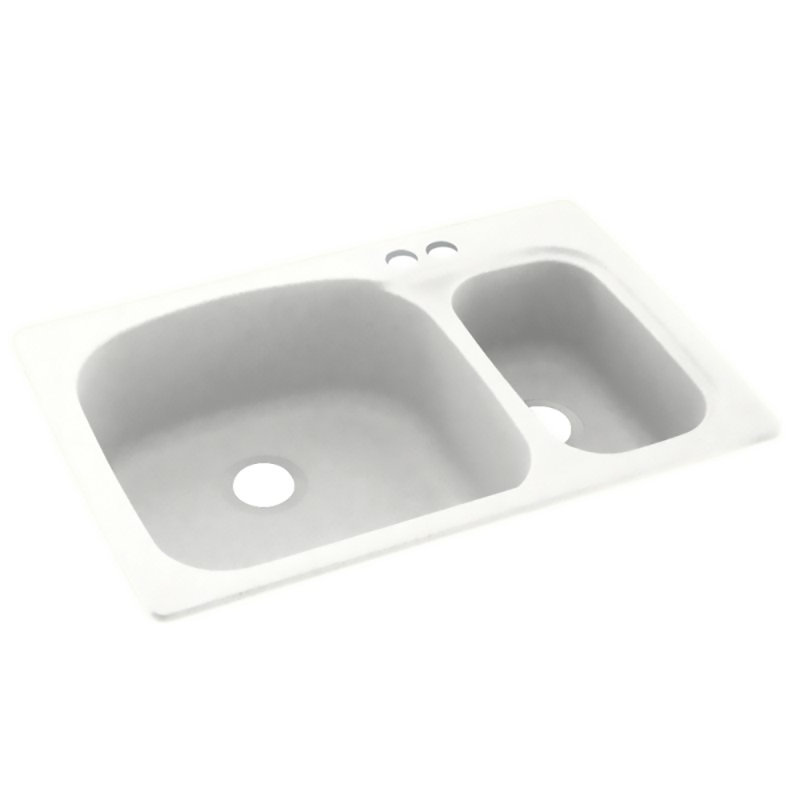 33'' L Mounting / Installation Required Double Bowl Solid Surface Kitchen Sink, 2 Hole 2B, Off White