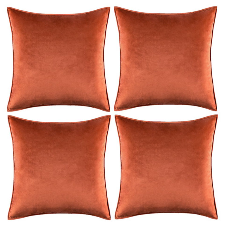 Set Of 4 Throw Velvet Cushion Covers, Orange, 16"H x 16"W