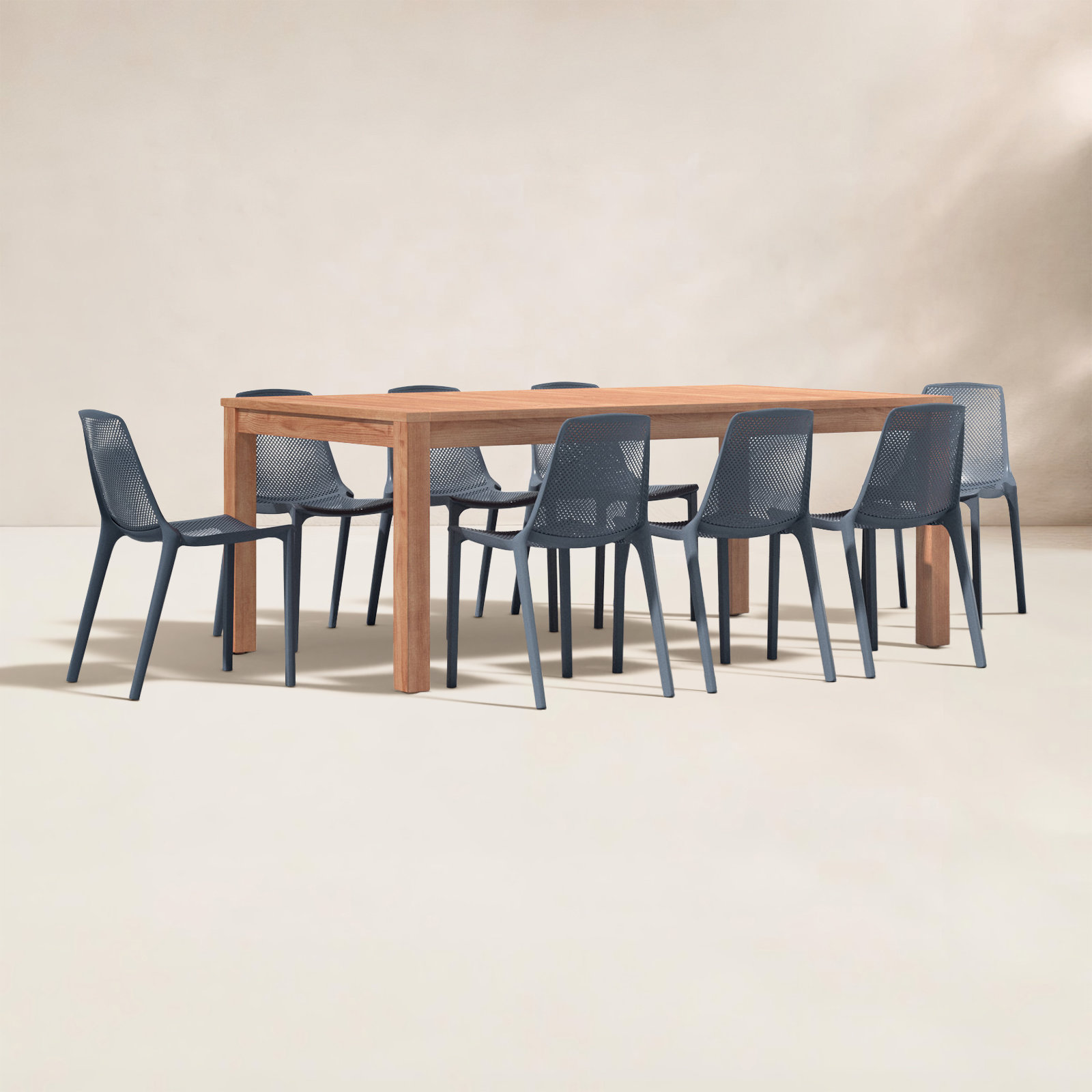 Anautica 88" Eucalyptus Patio Dining Set, Dark Gray