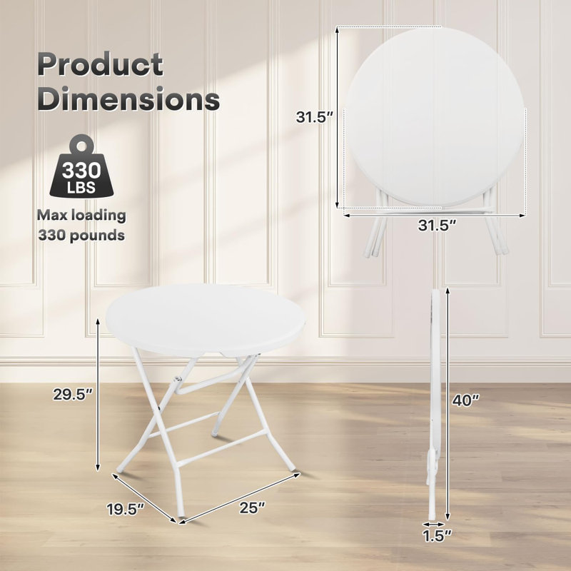 Table de cocktail pliante 32 ", table de bistro ronde à hauteur de bar portable avec pieds en acier pour les fêtes et les événements