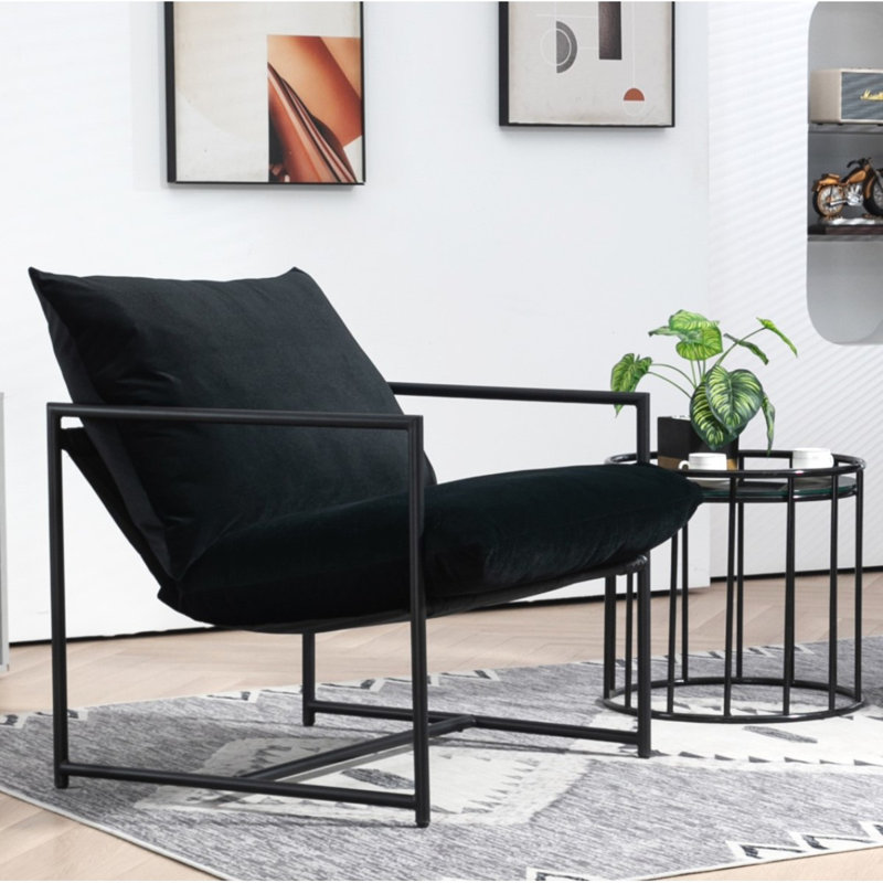 Fauteuil d'appoint élégant en velours moderne, fauteuil inclinable contemporain à structure en métal avec coussin de siège profond pour bureau à domicile