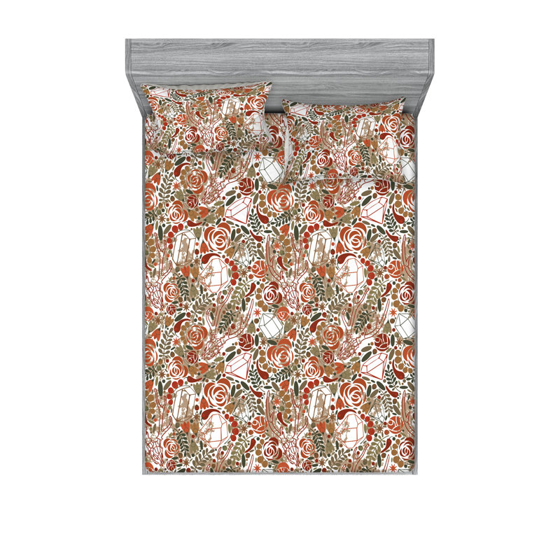 Drap-housse et taie décorative Ambesonne Boho Earthy Shapes Leafy White Cannelle Bourgogne