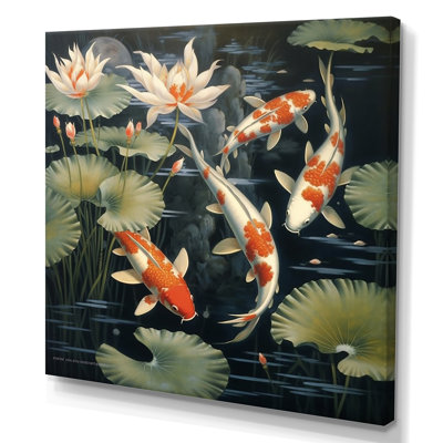 Lotus et poisson Koi représentant la pureté - décoration murale Lotus
