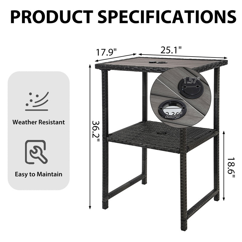 Hicran Rectangular Outdoor Bar Table, Grey