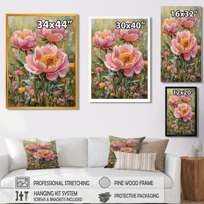 Décoration murale pivoines Chamberlin I - Fleurs de pivoines, H 44 po x l 34 po, Toile tendue, Ne s’applique pas