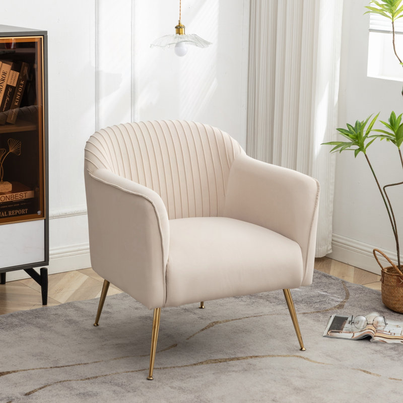 Fauteuil de chambre moderne en velours avec pieds en métal, Beige