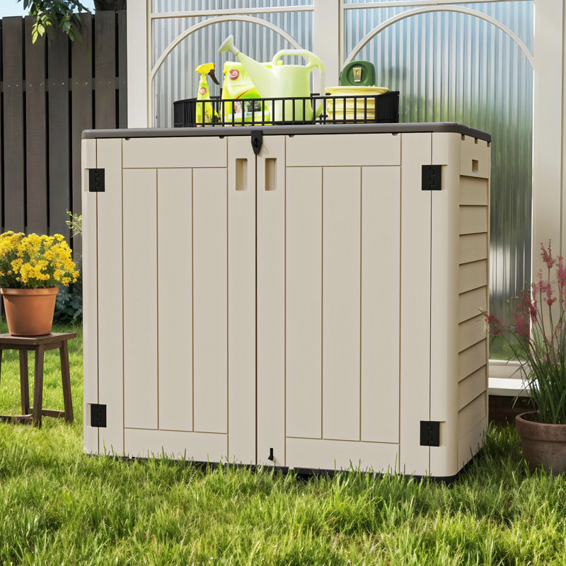 High Density Polyethylene Horizontal Storage Shed, Beige, 41.70" H x 47.60" W x 26.80" D