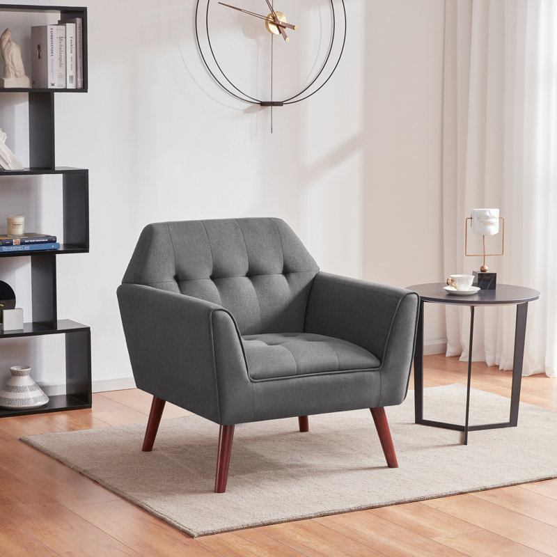 Fauteuil capitonné en lin 30,3 po Janara, Mélange de lin gris