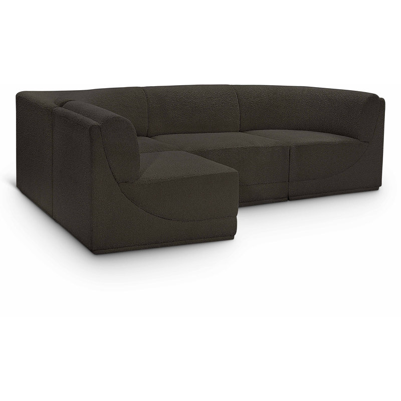 Canapé modulaire 4 pièces Ollie, Tissu brun bouclé