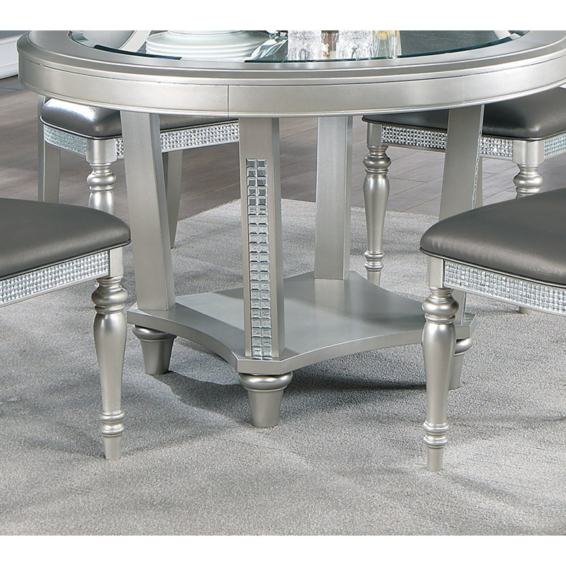 Round Glass Top with Solid Wood Base Dining Table
