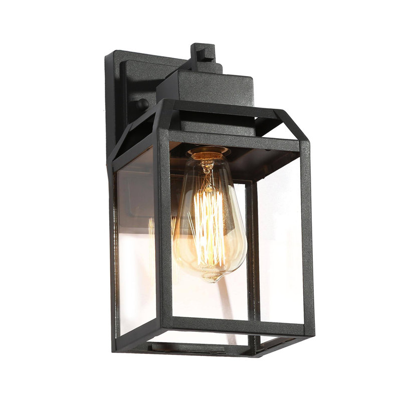 1- Light Matte Black Lantern Outdoor Wall Sconce