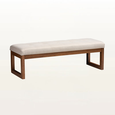 Crivello Light Beige Upholstered Bench With Walnut Finished Wood, 17.32'' H X 52.17'' W X 18.9'' D