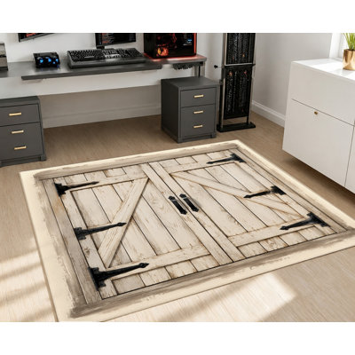 Tapis d'intérieur de style porte de grange rustique, lavable à la machine, avec envers antidérapant, motif bois vintage, idéal pour le salon, la chambre à coucher, la cuisine, l'entrée ou un appartement.