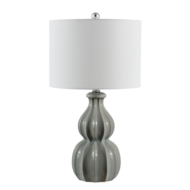 Gray Ceramic Triple Gourd Table Lamp with White Shade