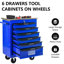 Chariot à outils 6 tiroirs pour le garage, chariot roulant en métal avec roues, noir et bleu, verrouillage par clé, chariot multifonctionnel à roulement, entrepôt de rangement bleu, comptoir lisse, 4 freins à roues universels-692731111