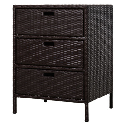 Brown PE Rattan Pool Towel Cabinet with 3 Drawers