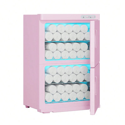 46L Towel Warmer Cabinet with UV Sterilization Heating Drying Function, Electric Hot Towel Heater for Bathroom Spa Home Use, Pink