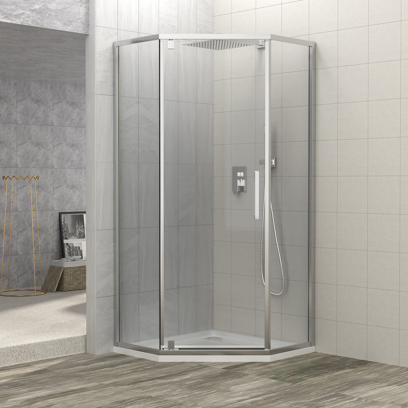 Semi-Frameless Neo-Angle Hinged Shower Enclosure, 34-1/8 X 72 In, 5/16 In. Tempered Glass, Elegant And Functional, Shower Door