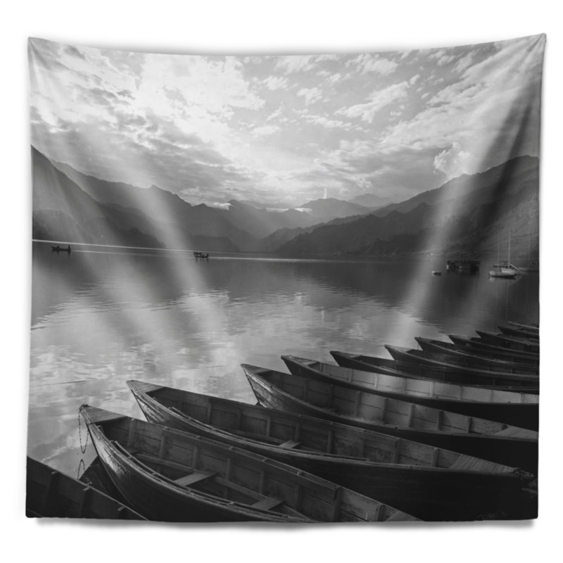 Bateaux tapissés sur la tapisserie du lac Pokhara, H 78 po x l 92 po
