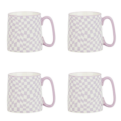 10 grandes tasses Strawberry Street Bella, carreaux mauves