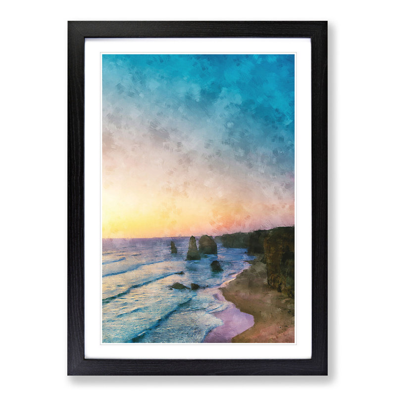 Twelve Apostles in Victoria Australia Abstract - Picture Frame Painting Print, 33cm H x 24cm W x 2cm D, Black Framed