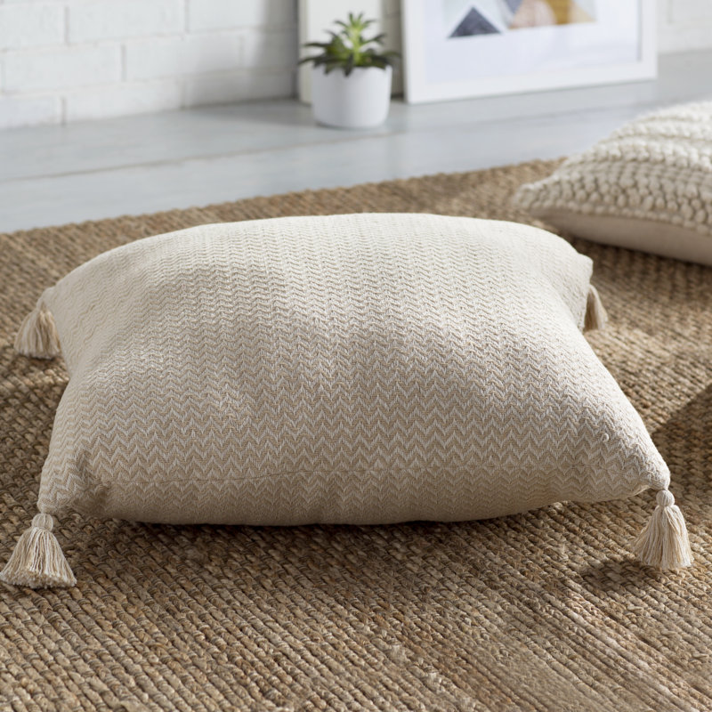 Square Cotton Throw Pillow, Beige
