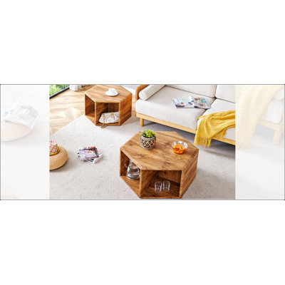 Modern Minimalist Wood color Hexagonal Coffee Table Set.Hexagonal MDF coffee table