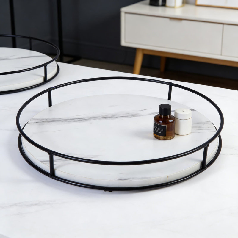 Lazy Susan Turntable Organizer For Kitchen Countertop And Cabinet, With Steel Frame, 360 Degree Rotating Decorative Centerpiece