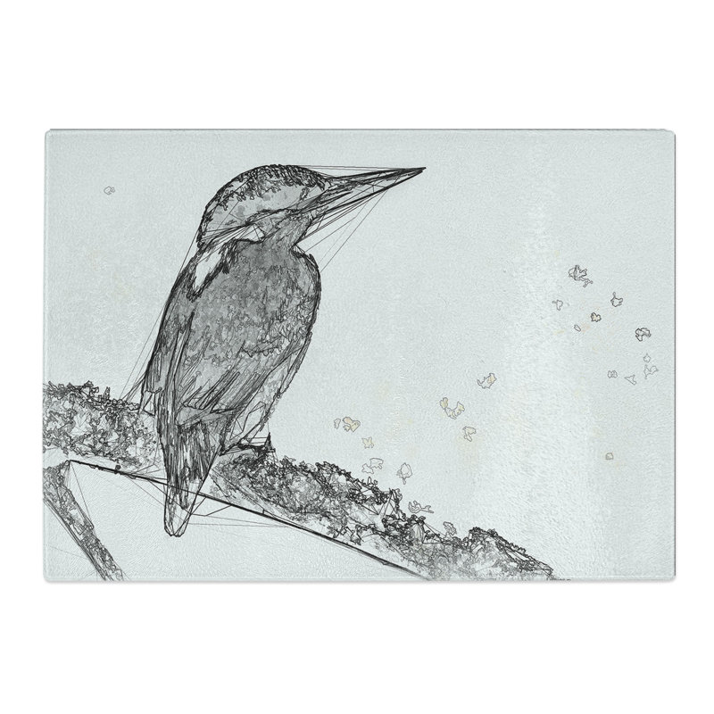 Tempered Glass Kingfisher Bird on a Branch Chopping Board, 28.5 cm x 39 cm