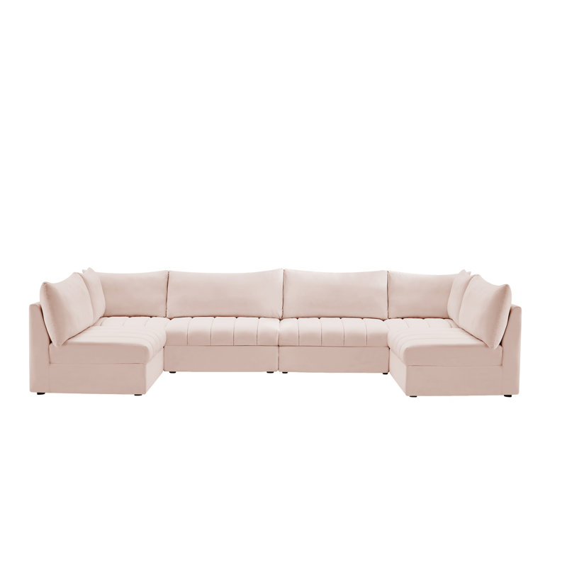 Canapé modulaire réversible en velours Haryson, Velours rose