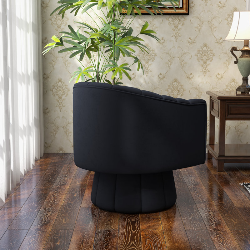 Aynur Velvet Swivel Barrel Chair, Black