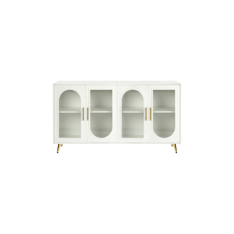 Console télé 65 pouces, meuble de rangement et tablettes réglables, meuble multimédia blanc antique avec peinture laiteuse pour centre de divertissement