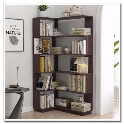 Freestanding L-Shaped Corner Bookshelf