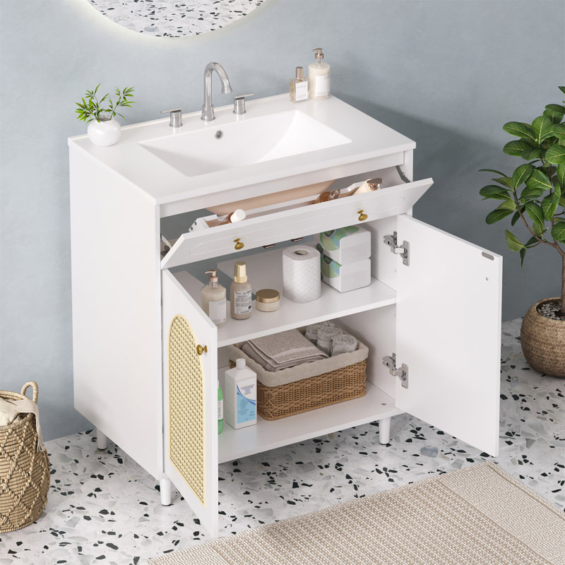Meuble-lavabo 30 po avec lavabo en céramique, Blanc
