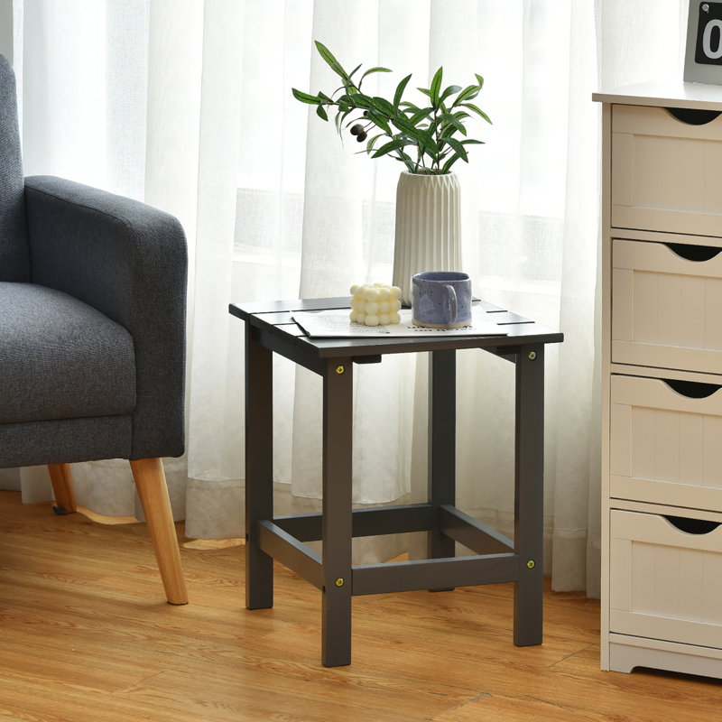 Gray Solid Fir Wood Square Outdoor Side Table