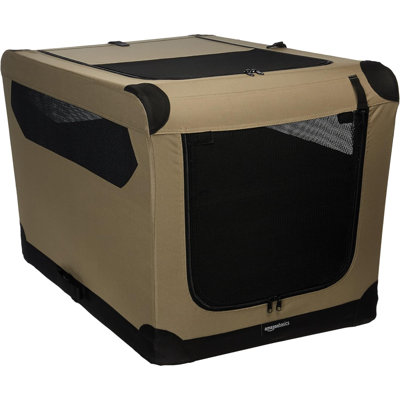 Cage de transport pour chien 2 portes pliable à côtés souples, brun clair