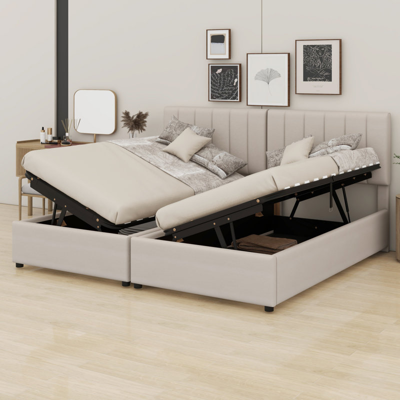 Lit de rangement luxueux avec système hydraulique Easy-Lift, Beige