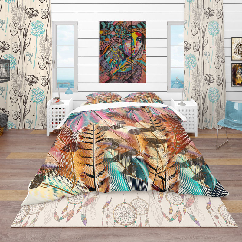 Tiger Patterned Bohemian Microfiber Full/Queen Duvet Cover Set