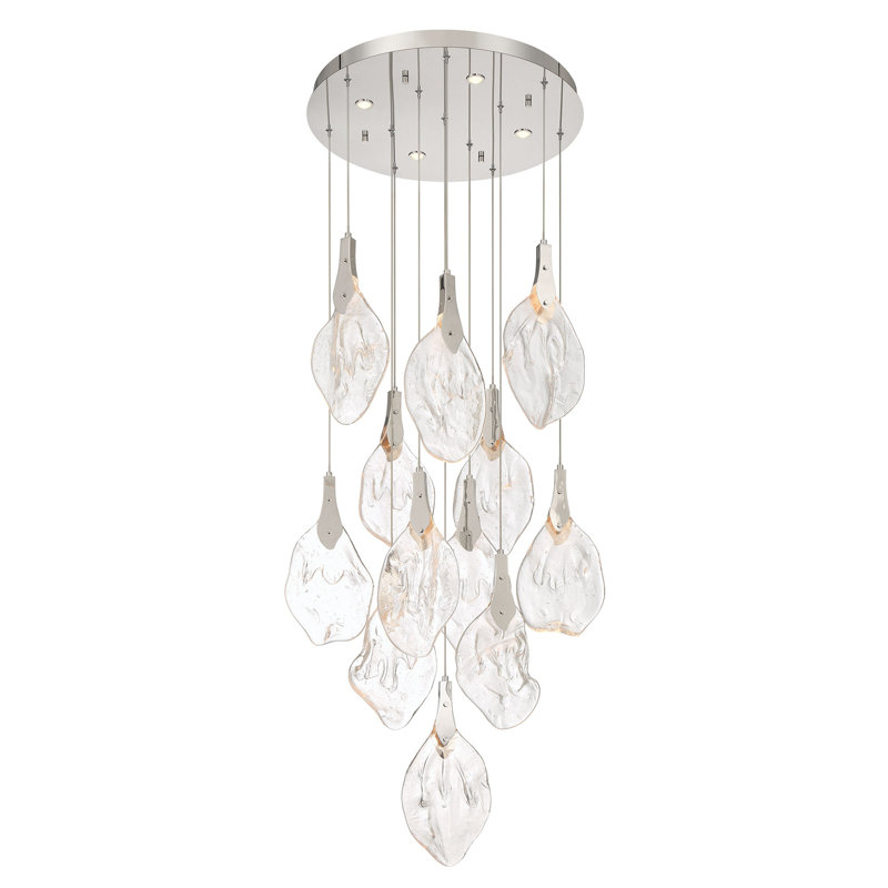 Lustre, 16 lumières, 24 po, nickel poli, verre transparent, Nickel poli