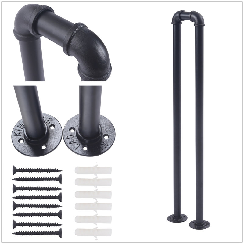 Industrial U-Shaped Stair Handrail, 33.46" H x 7.87" W x 3.34" D, Black