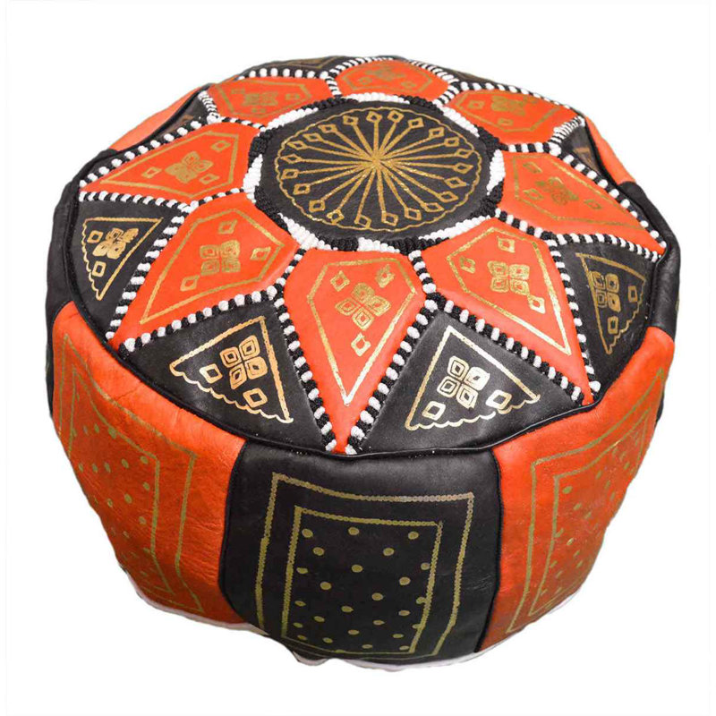 Bagley Leather Ottoman, Black/Orange Genuine Leather