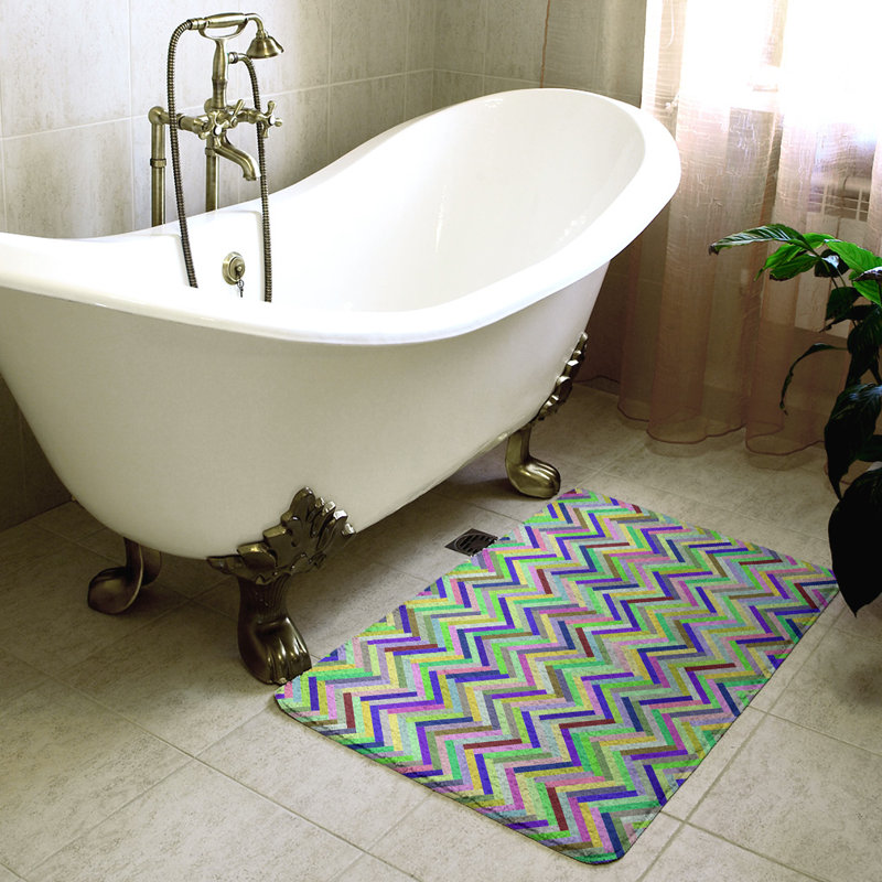 Tapis de bain rectangulaire à chevron antidérapant herringbone, l 17 po x L 24 po, Vert/bleu