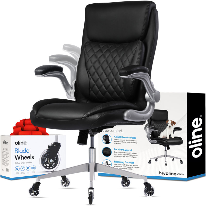 ErgoAce Ergonomic Executive Office Chair Leather Rolling Desk Computer Gaming Chair w/ Blade Wheels, Black