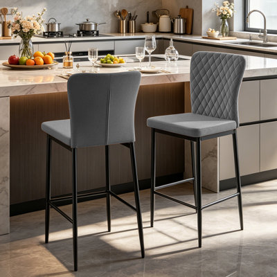 Velvet/Suede Fixed Height Bar Stool With Diamond Tufted Back   