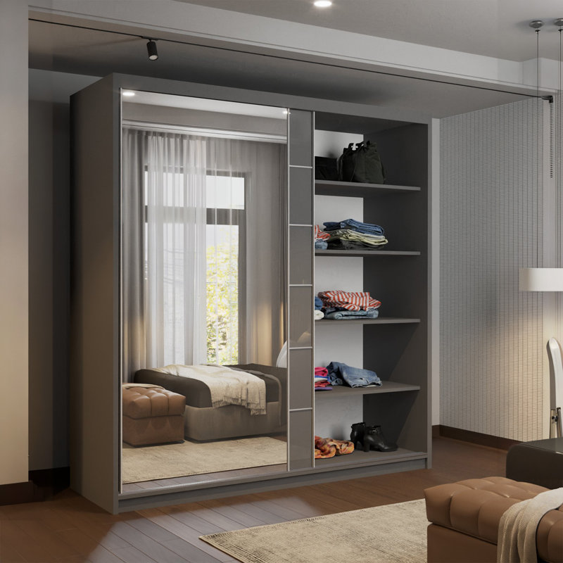 Calvero 2 Door Manufactured Wood Wardrobe, Black, 200cm H x 150cm W x 62cm D