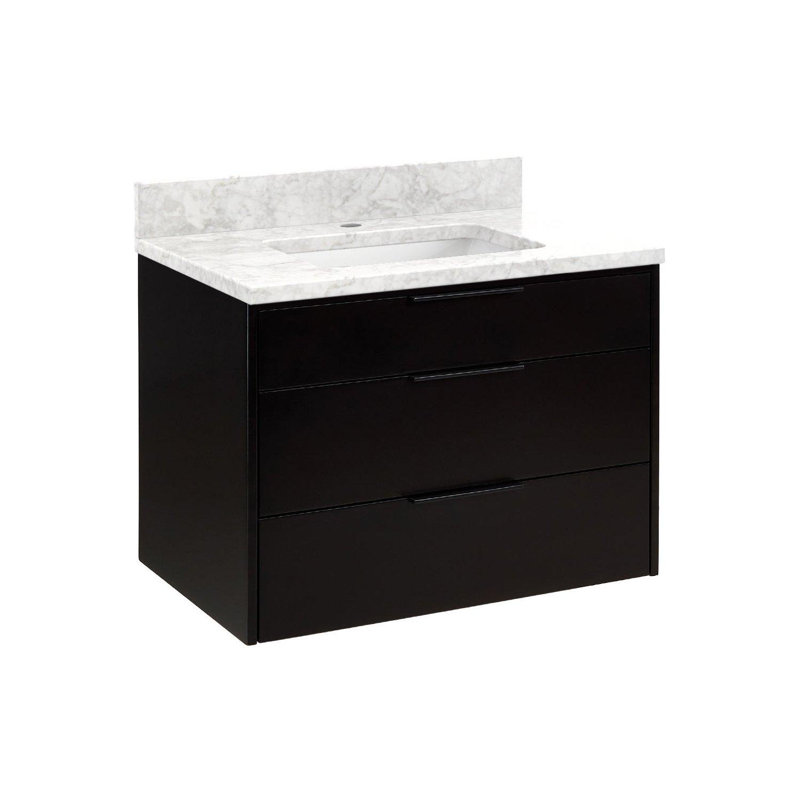 30" Dita Single Bathroom Vanity Set with Rectangular Undermount Sink, Carrara Marble, Single-Hole, Black