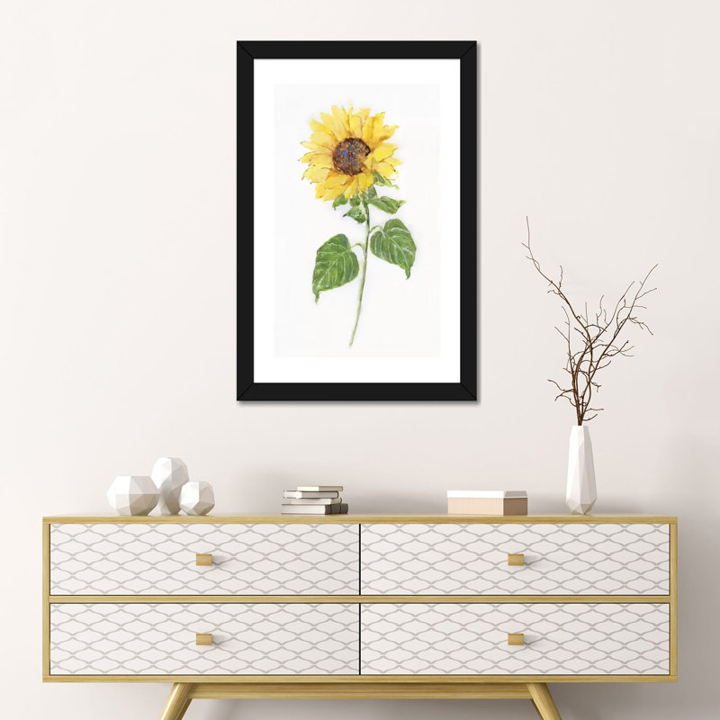 Tournesol II par Sally Swatland - reproduction d'art, Blanc, Papier encadré noir, H 24 po x l 16 po x P 1 po