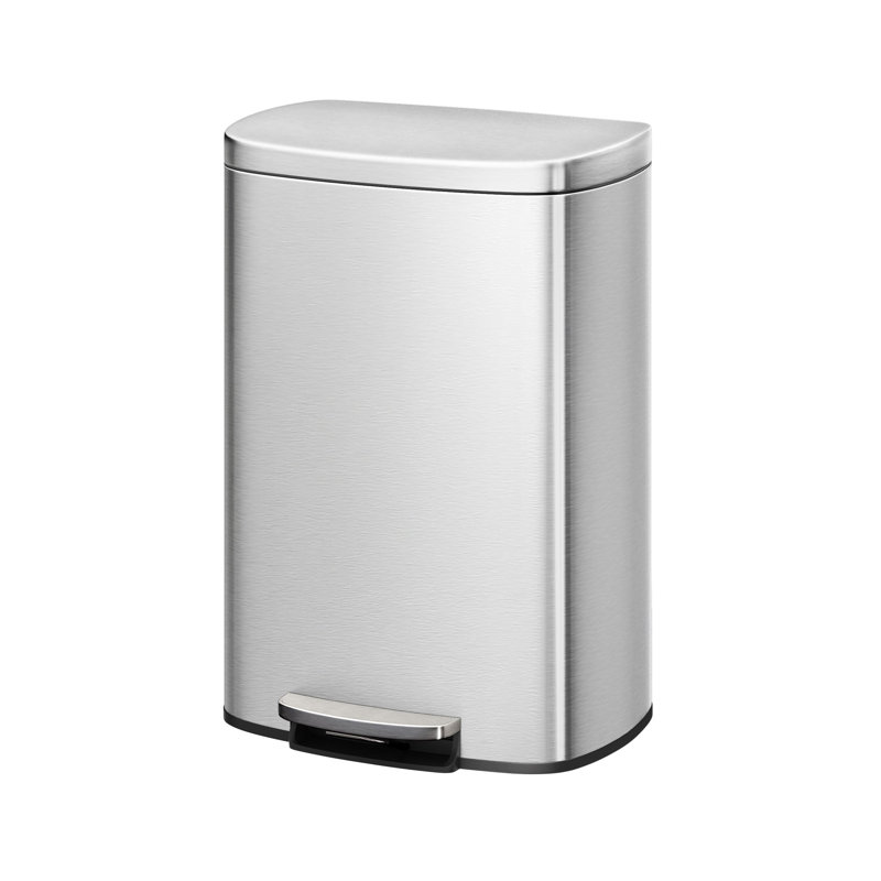 Poubelle de cuisine 13 po en acier inoxydable avec couvercle, grande poubelle à pédale avec fermeture en douceur, 13 gal