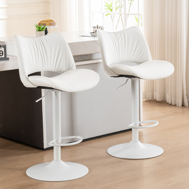 Swivel Faux Leather Upholstered Barstools Adjutable Height Counter Stool with Metal Frame, Off White